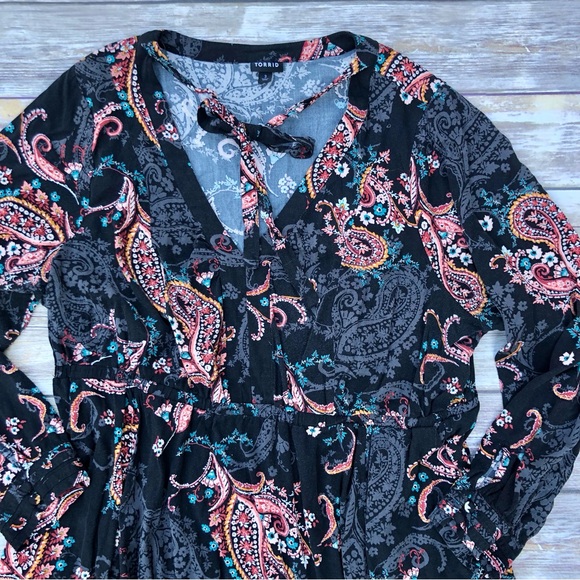 Torrid Midi Challis long sleeve Skater Dress - Picture 4 of 11